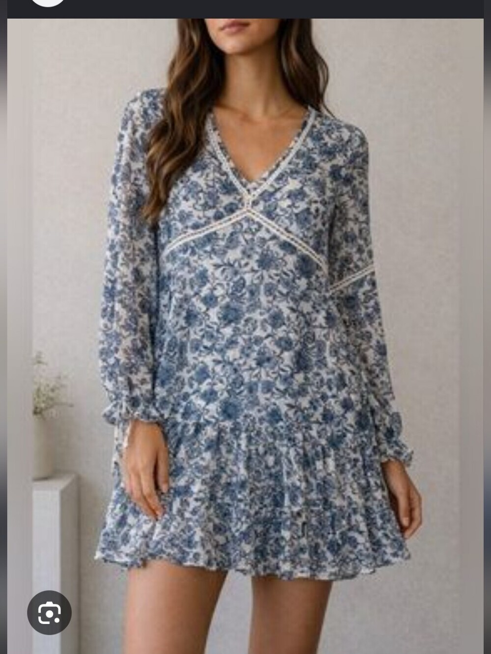 Altar'd State Blue Floral V-Neck Long Sleeve Dress